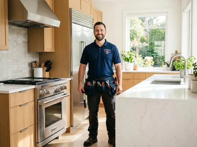 Appliance Repair Hero technician in a Bladensburg, OH kitchen after an appliance repair